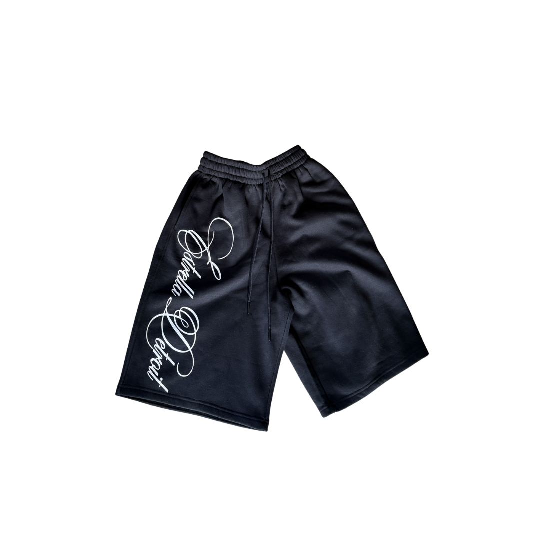 BLACK/WHITE BAGGY SCRIPT SHORTS
