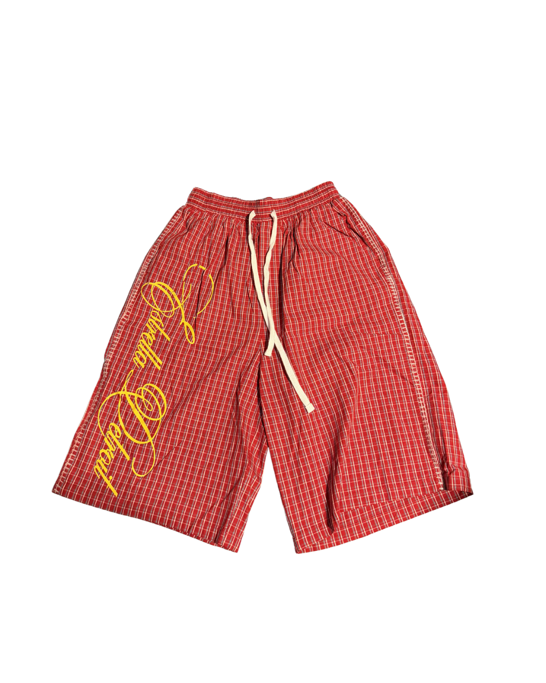 CHERRY PLAID SCRIPT SHORTS